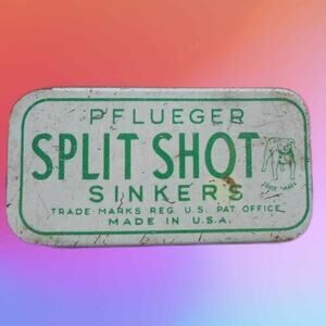 Vintage Pflueger Split Shot Sinkers Tin USA Bulldog Bully Logo